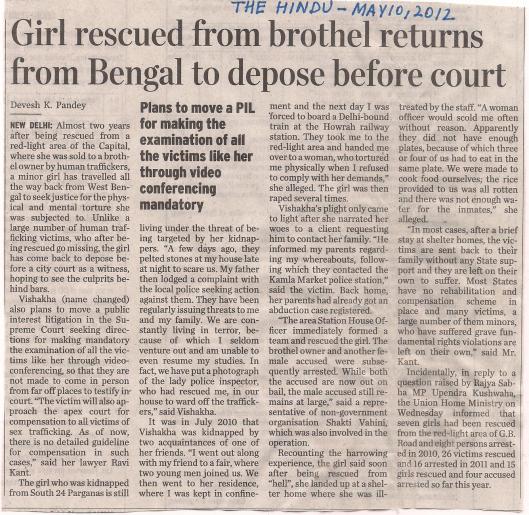 Girl rescued from brothel returns from Bengal to depose before court
